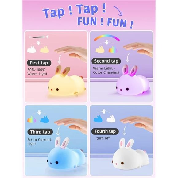 One Fire Night Light for Kids,Easter Bunny Lamp Cute Lamp,16 Colors Night Lights - Picture 2 of 6